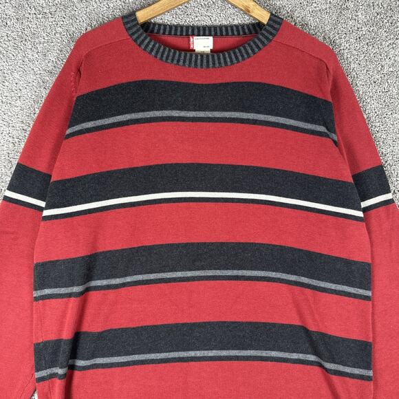 Vtg Levis Sweater Mens L Red Gray Striped Lightweight Cotton Y2K Mallcore Grunge - Picture 3 of 9
